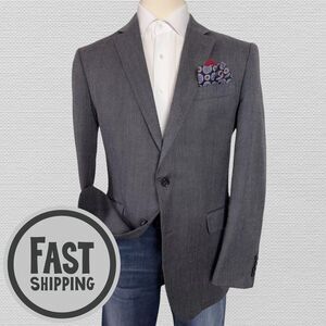 STAFFORD Mens Blazer Sport Coat Two Button Jacket 44L Gray Wool Suits